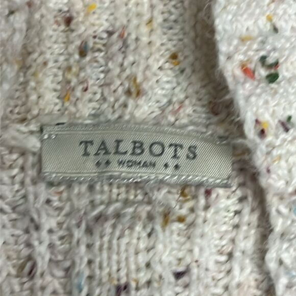 Talbots Cream Multi Speckled Raised Dots Oversized Open Front Cozy Knit Cardigan - Picture 10 of 12